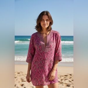 Tory Burch pink silk caftan tunic blouse